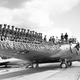 A publicity shot showing just how many dancing girls and their dates can fit on the wing of the XB-15 (US Air Force)